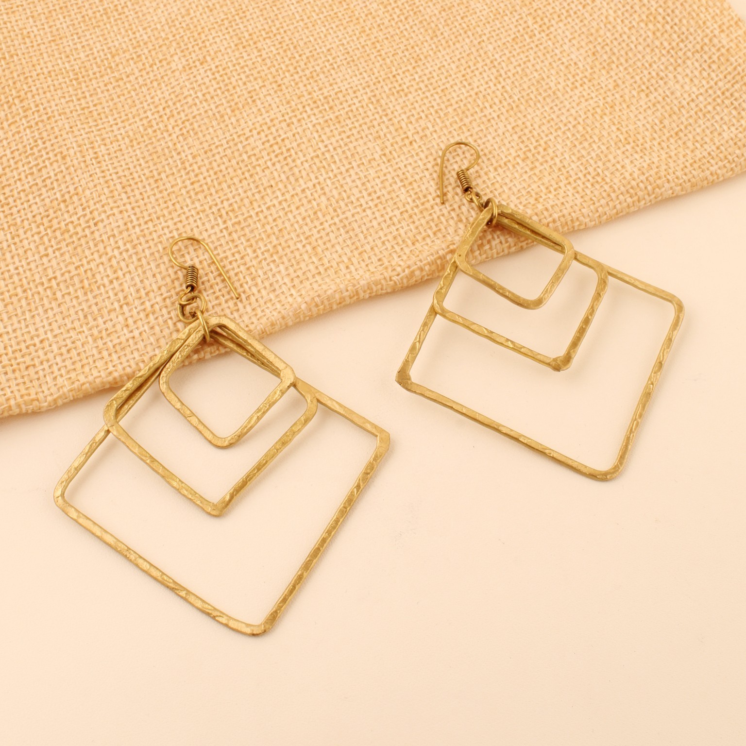 Gold Plated Geometric Square Dangle Earrings for Women, Lightweight Drop Earring