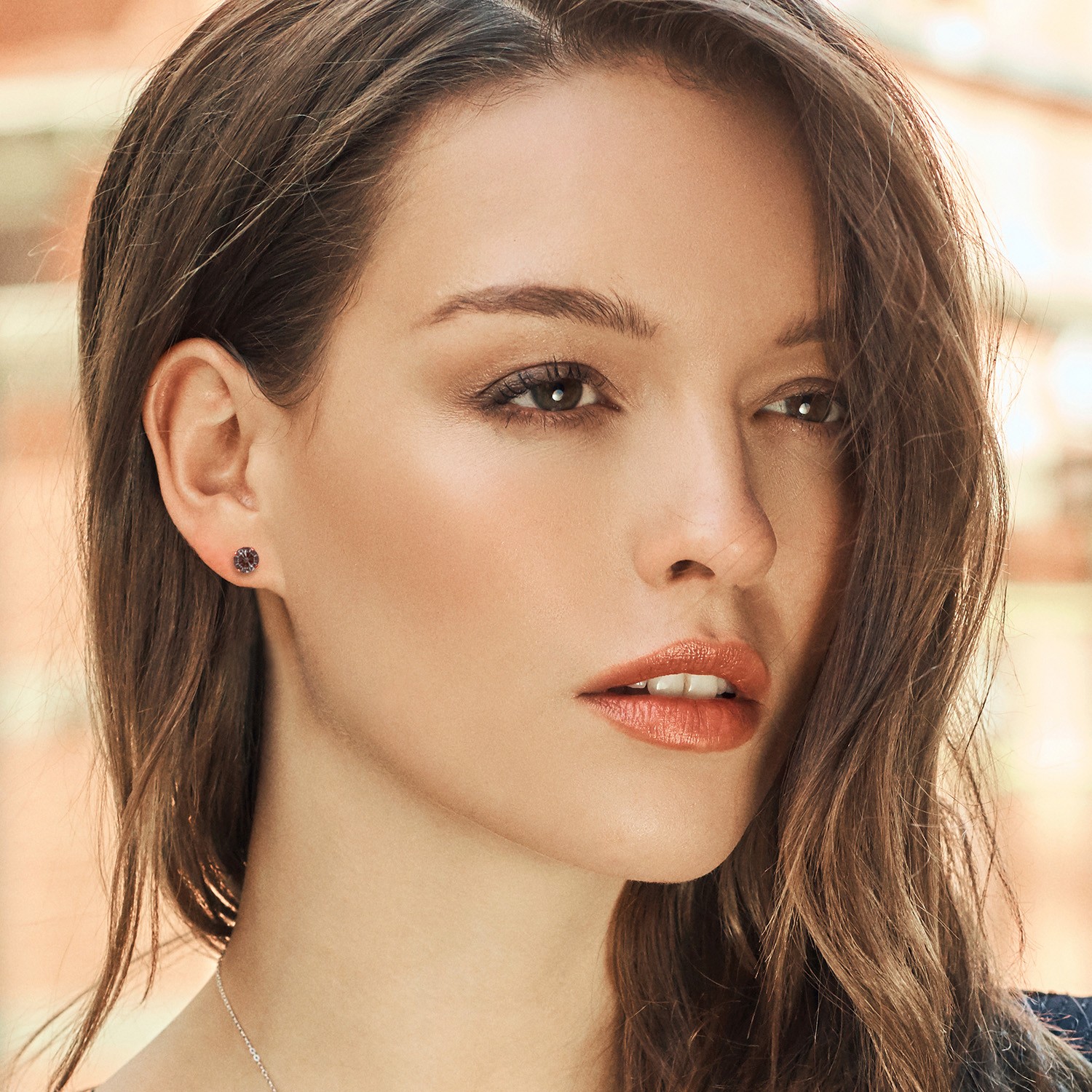 18K Rose Gold Plated Silver Stud Earrings Set with Round Fancy Brown Zirconia