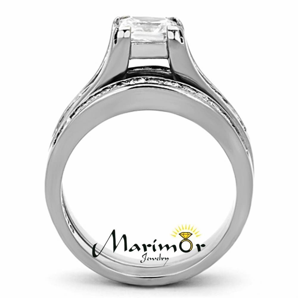 2.10 Ct Princess Cut CZ Stainless Steel Wedding Ring Set Women’s Sz 5-11