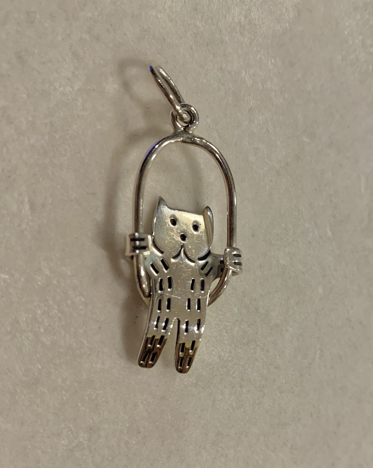 Cat On A Swing 950 Silver Pendant ~ 1 3/4 Inches!
