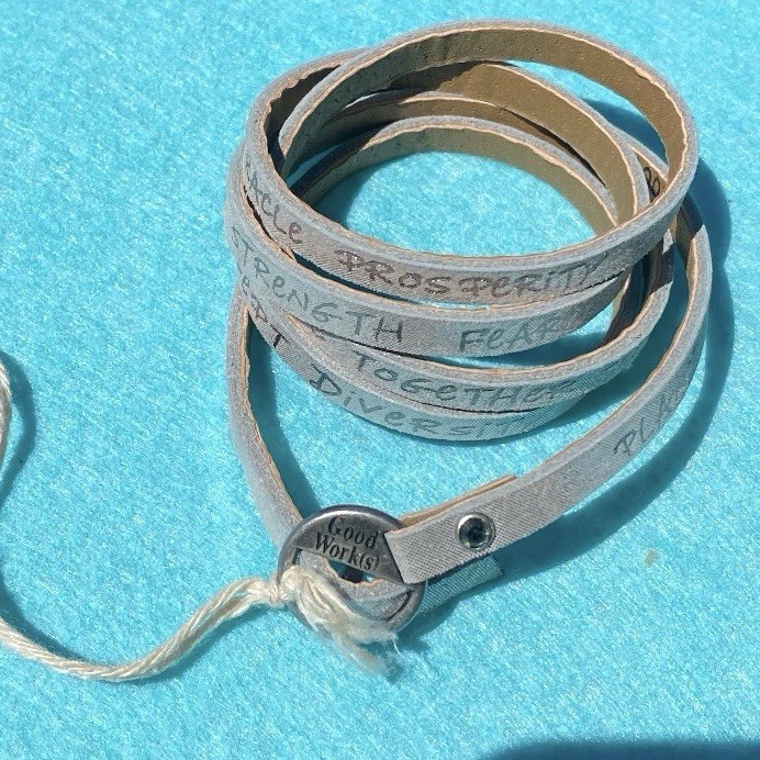 Affirmation Bracelet 36″ Leather Metallic Stylish 23 +Positive Words Included!!!