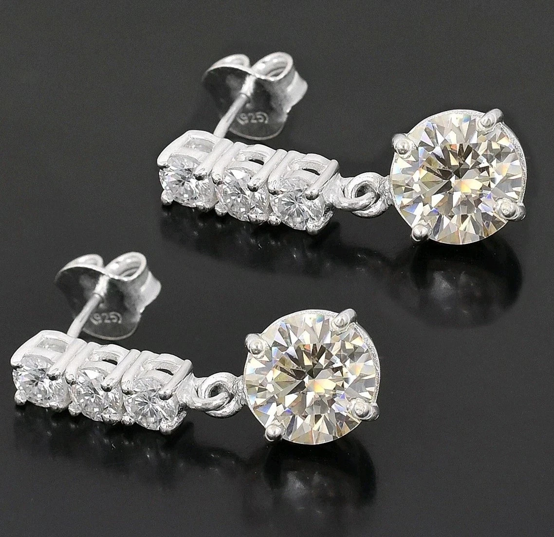 5.40 Ct Treated Certified Champagne & White Diamond Dangler Earrings. 925 Silver