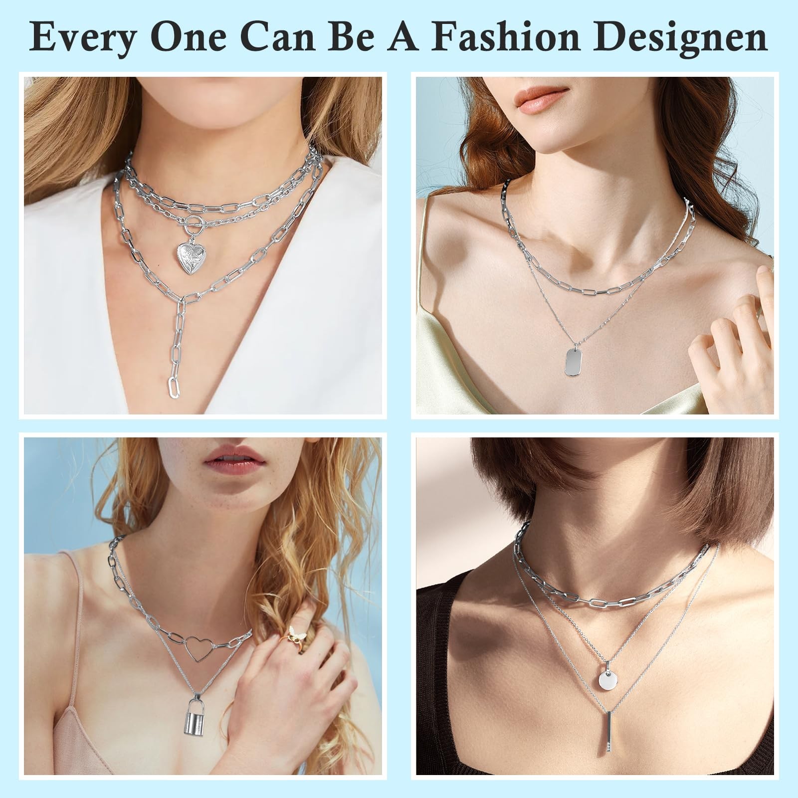 14Roll Silver Jewelry Making Kit – 102Ft Necklace Chains (Copper & Stainless …