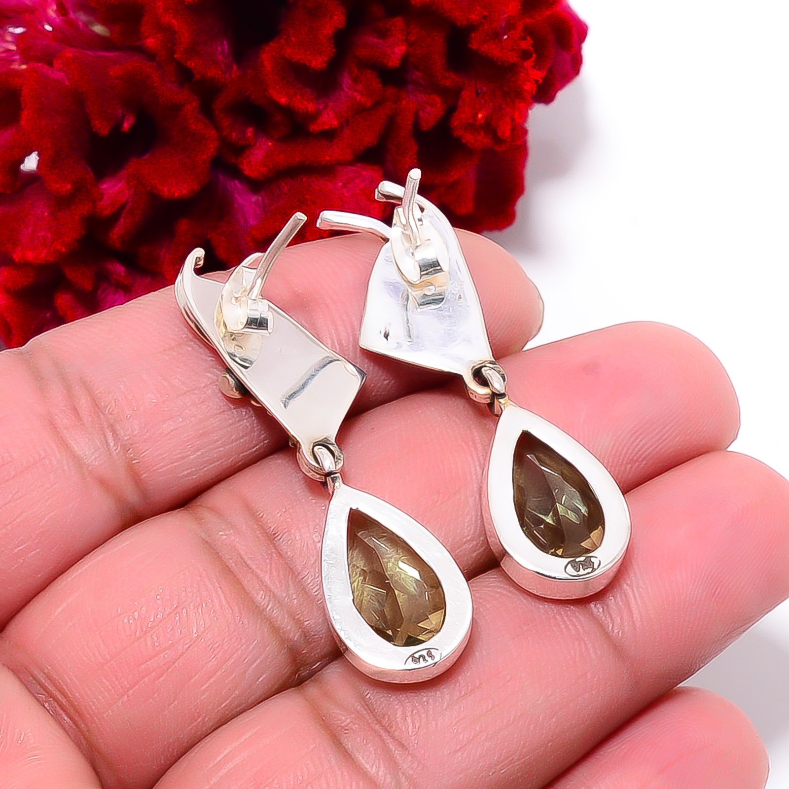 Green Amethyst Designer Handmade 925 Sterling Silver Earring 1.56″ E9846