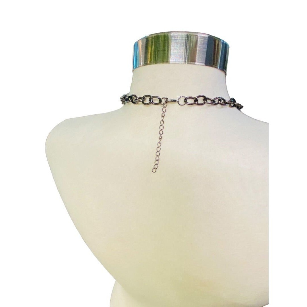 Pewter Color Layered Look Necklace Red Bead Lobster Clasp 27″ Long