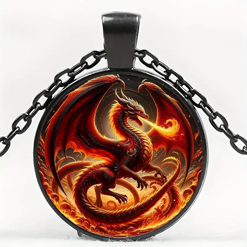 Stylish Dragon Pattern Round Pendant Necklace Jewerly