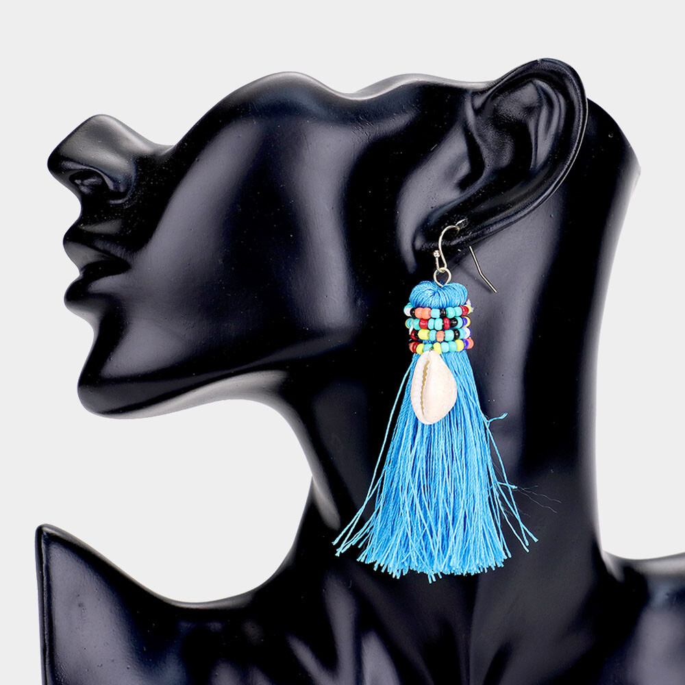 3″ Statement Oversized Long Fiber Seed Beaded Ball Hook Drop Pierce Earrings NEW