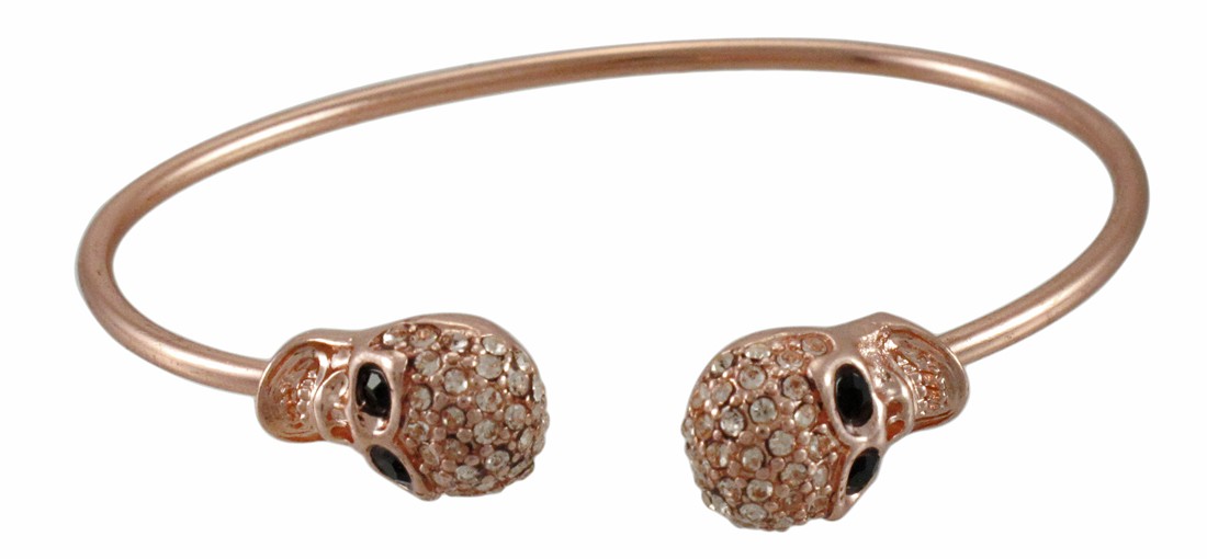 Zeckos Rhinestone Encrusted 3D Skull Torc Bracelet