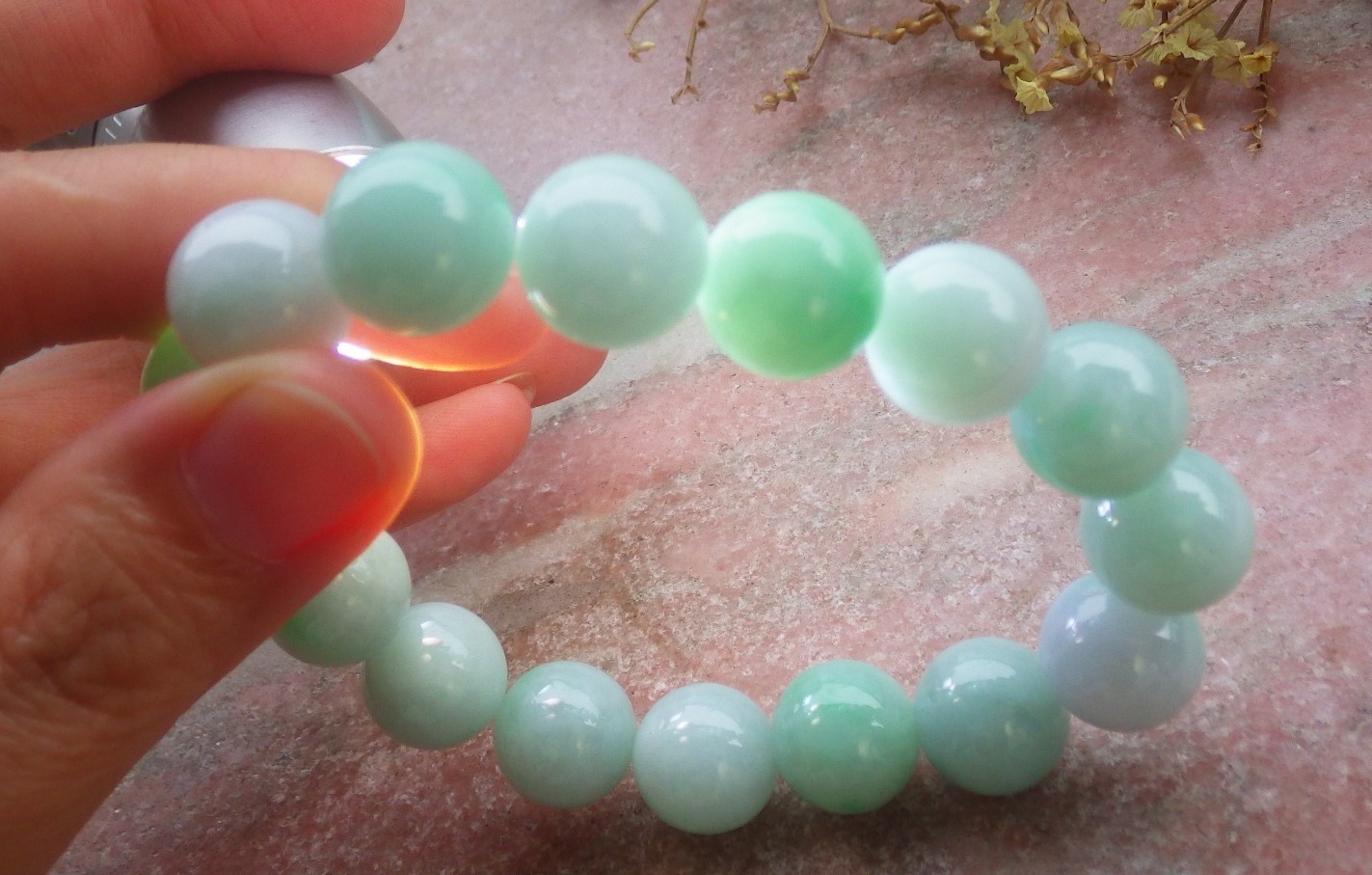 Video Certified Green Natural A JADE Jadeite Beads Bangle Bracelet 13 mm 734367