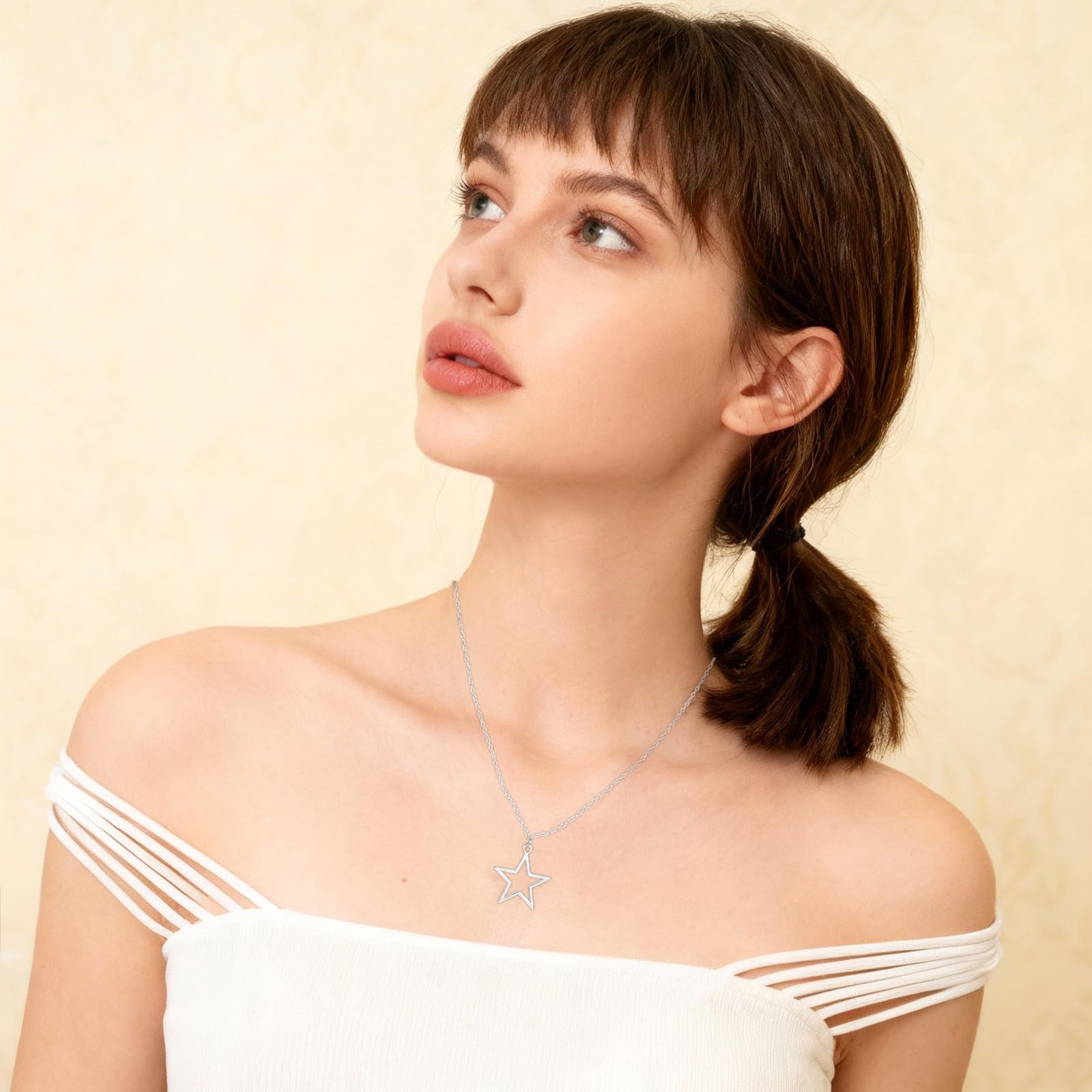 MBAIYO Dainty Hollow Star Pendant Chain: 49 + 5cm / 19.3 + 2in, Silver
