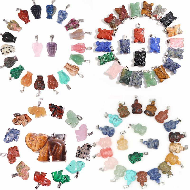 Crystal pendants creativity mini carvings animal turtle owl healing stones 12pcs