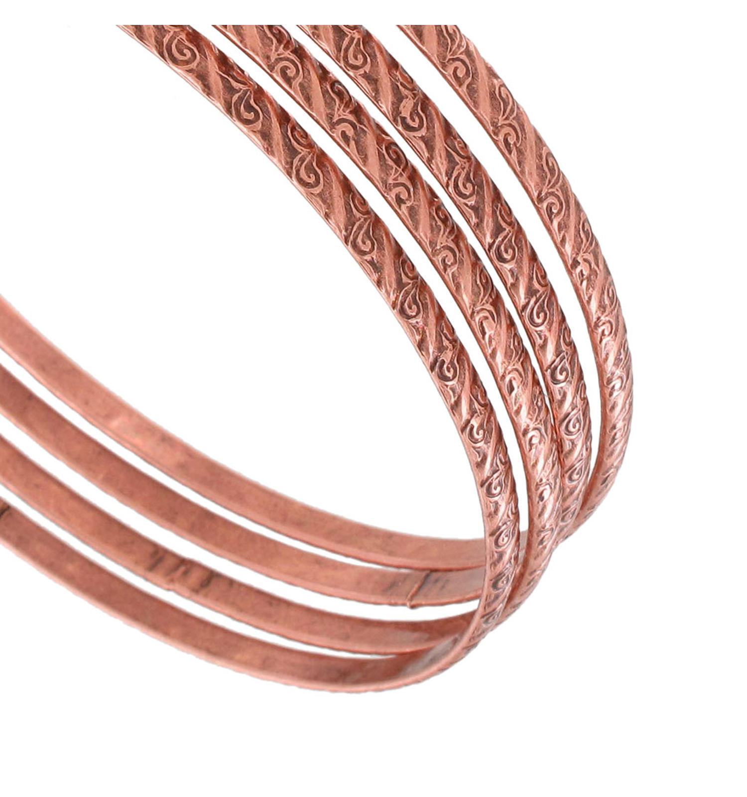 Ky & Co Set of 4 Round Thin Kent Bangle Bracelet Choice XL L Sz Copper Gold Gray
