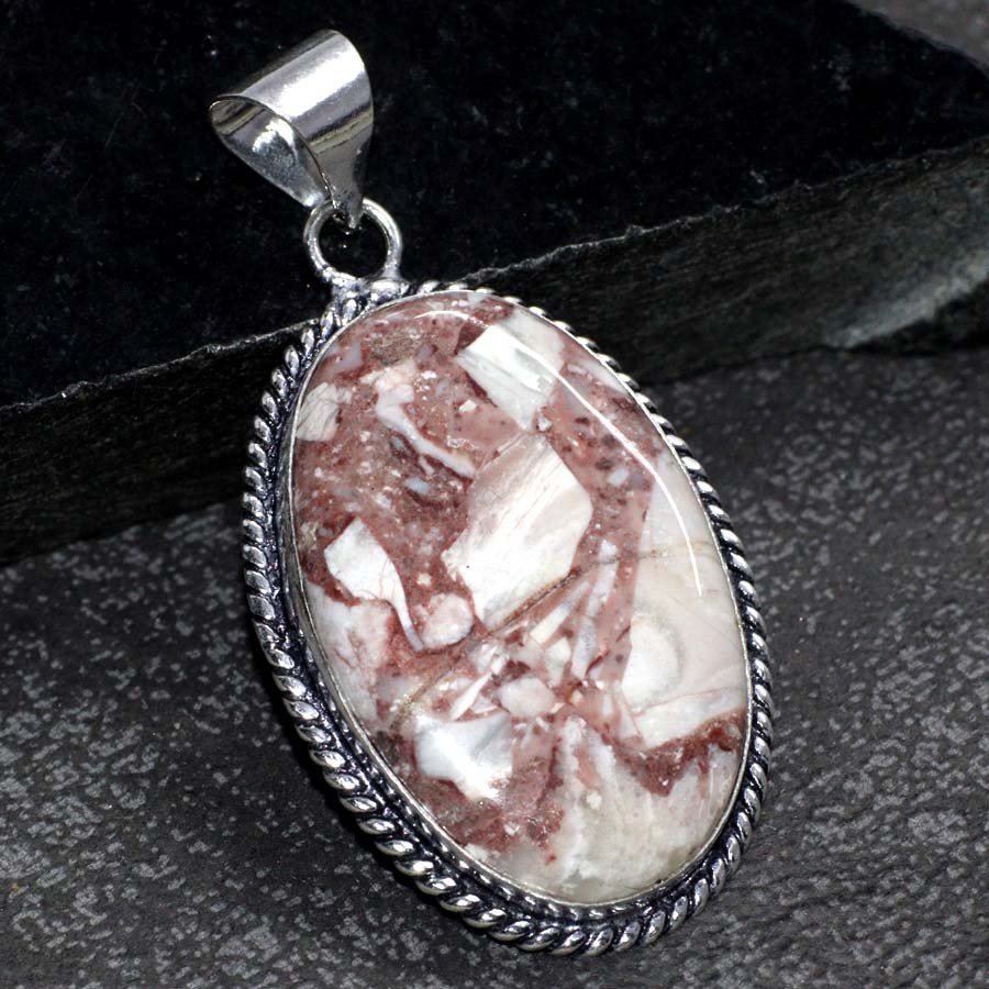 925 Silver Plated Marble Jasper Pendant Handmade Jewelry Size 2.1″ GW