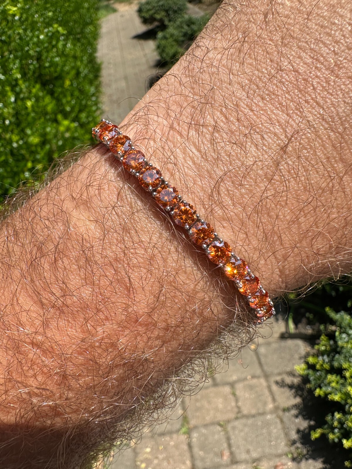 Real Iced Orange MOISSANITE 5mm Tennis Bracelet 925 Silver Passes Tester GRA