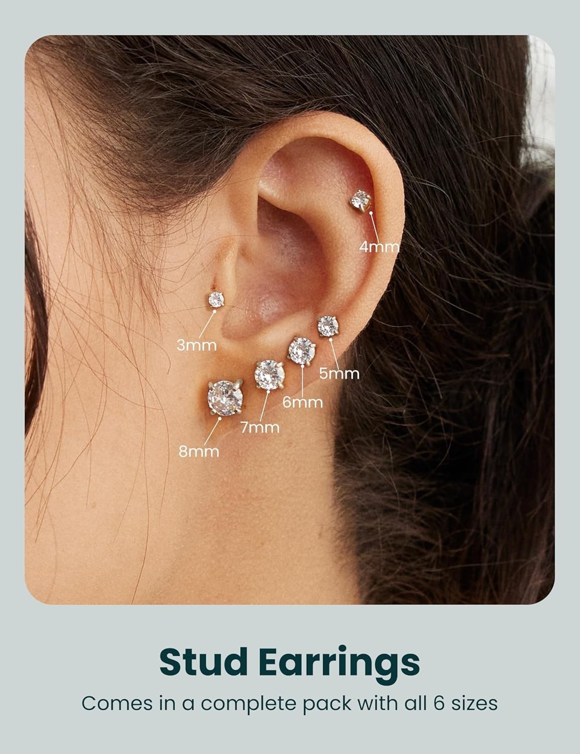 6 Pairs Hypoallergenic Cubic Zirconia Earrings Surgical Steel Flat Back Studs…