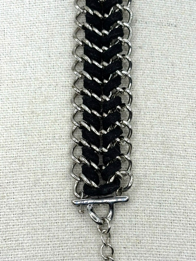 You And I Black Suede Silver Tone Weaved Chainmail Bracelet 9 Inch