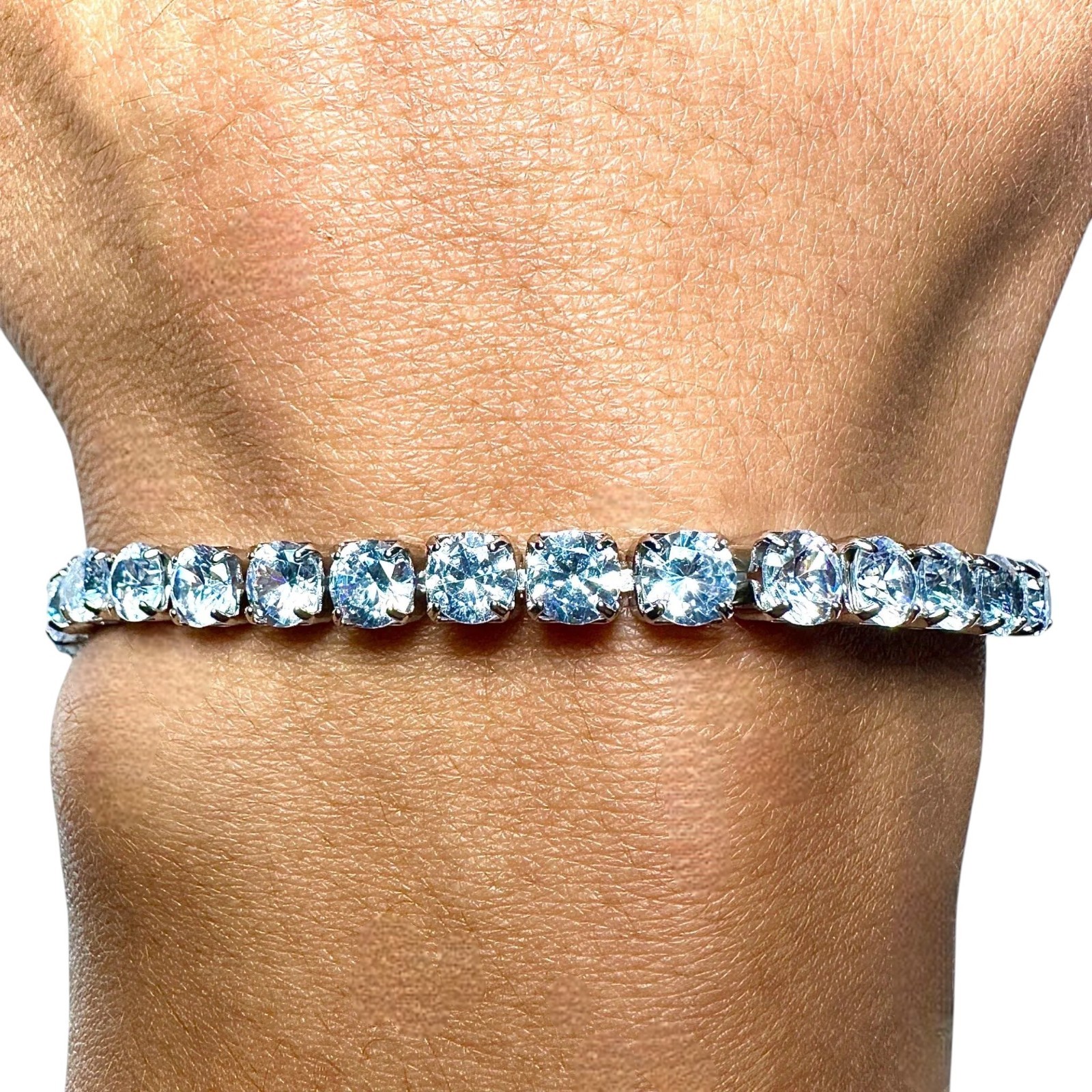 CZ Tennis Bracelet Silver Plated Clear Cubic Zirconia 6.7/7.5 Inch Gift For Her