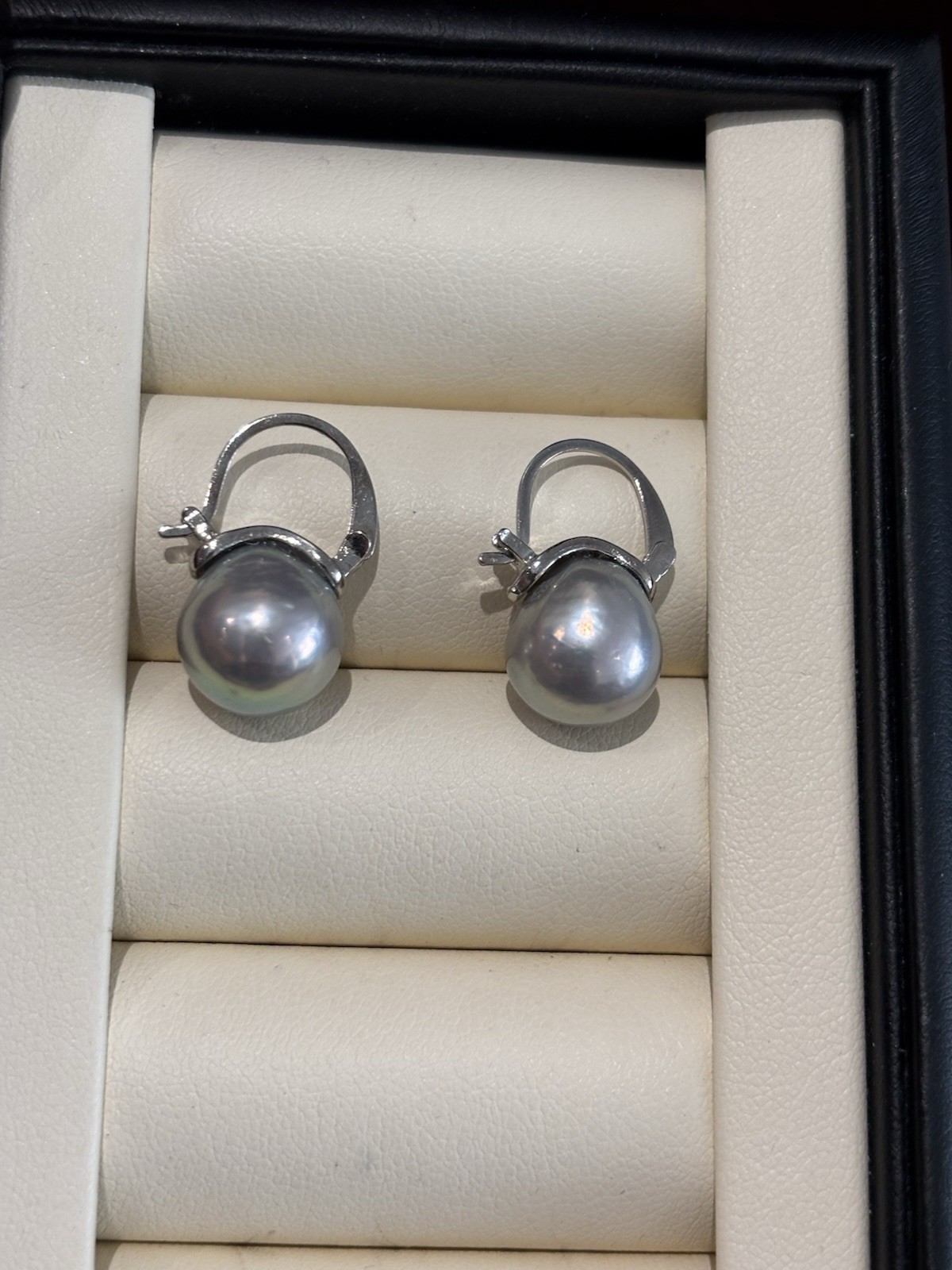 Silver Grey Baroque Pearl Drop Earrings 10mm High Lustre