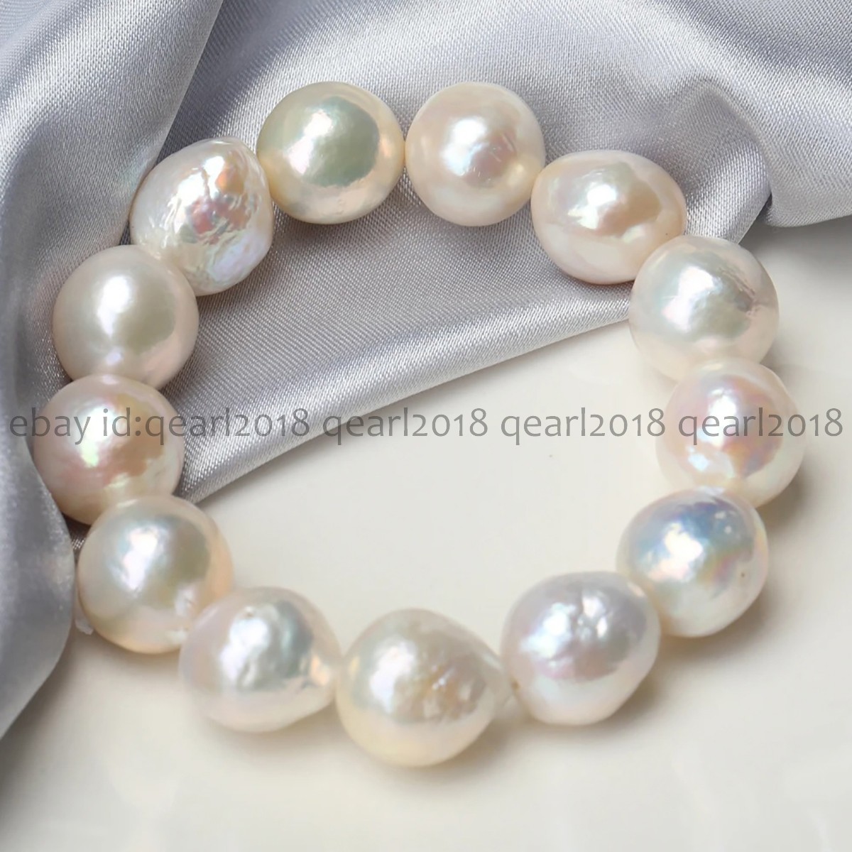 11-12mm Genuine Natural White Baroque Edison Pearl Elastic Bracelet 8 inch
