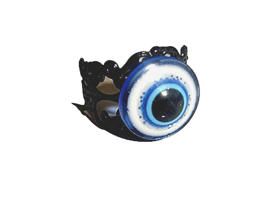 Greek Evil Eye Hamsa on Black Adjustable Filigree Ring