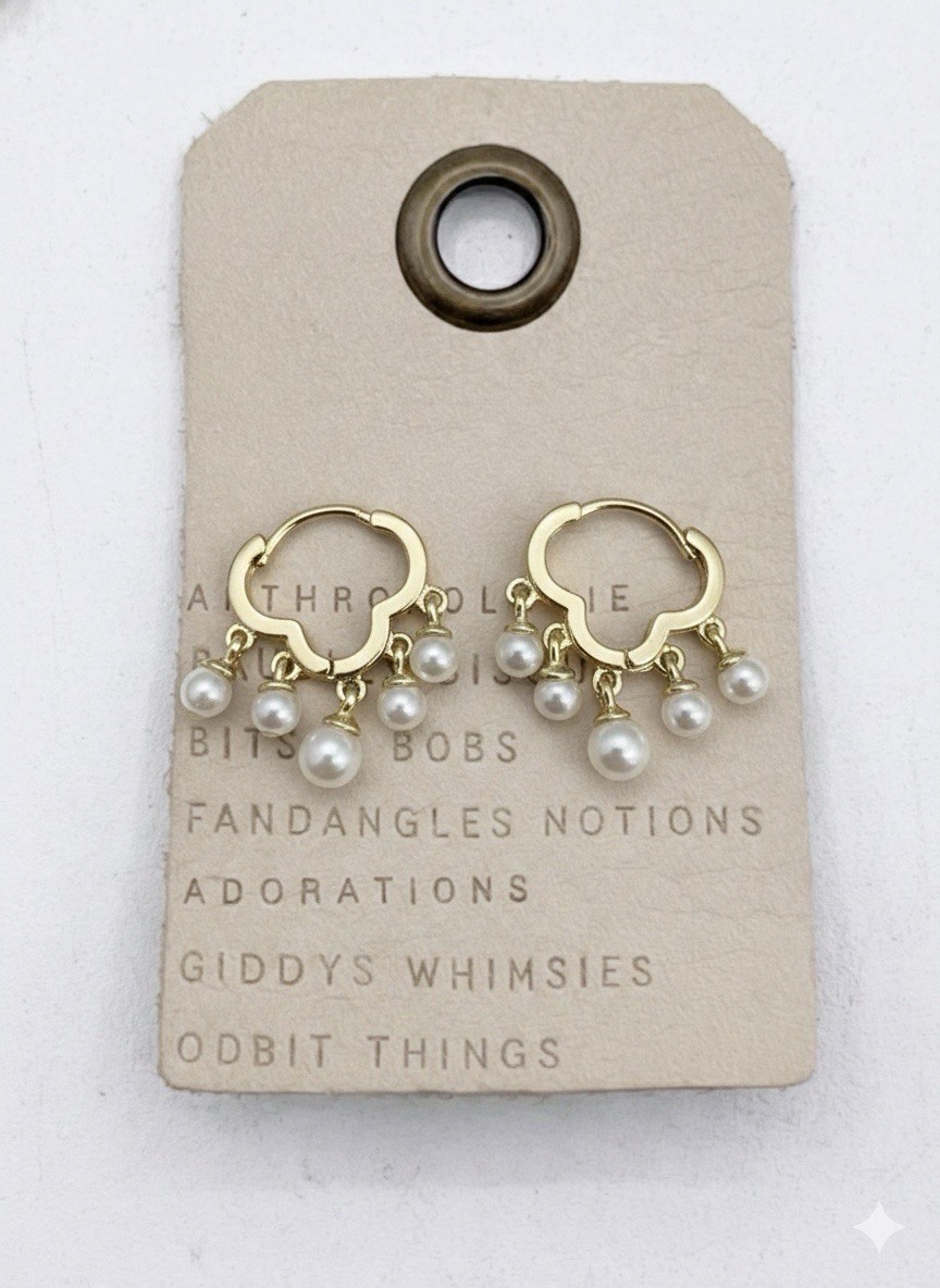 Anthropologie Hoop Earrings Cloud Pearl Tassel Gold Huggie Drop Dainty Boho