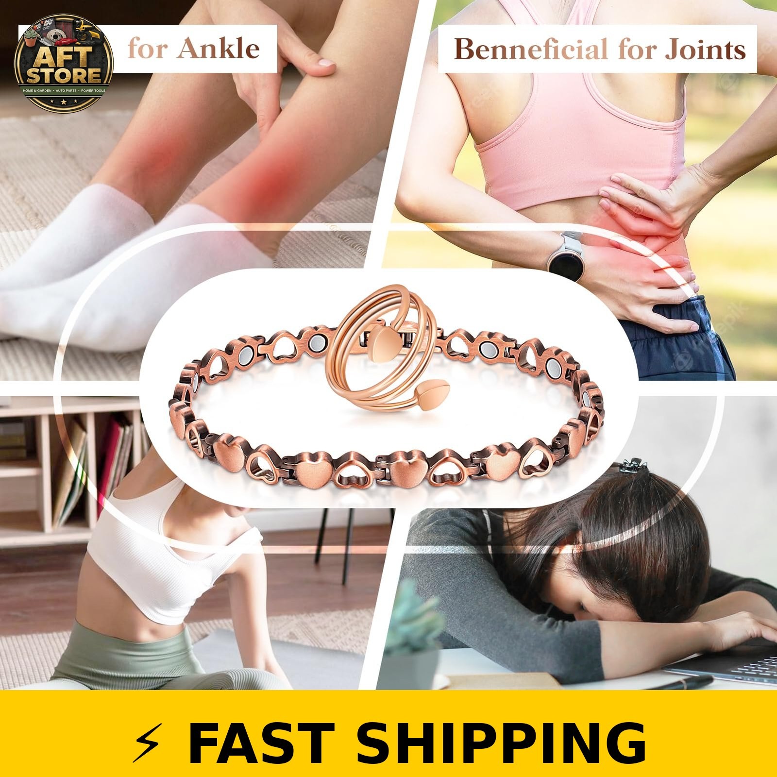 Mahnco Copper Anklet with Magnets – Adjustable Heart Gift for Women