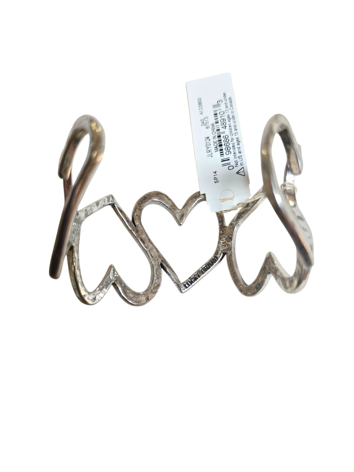 Lucky Brand Women’s Silver Tone Heart Open Cuff Bracelet NWT
