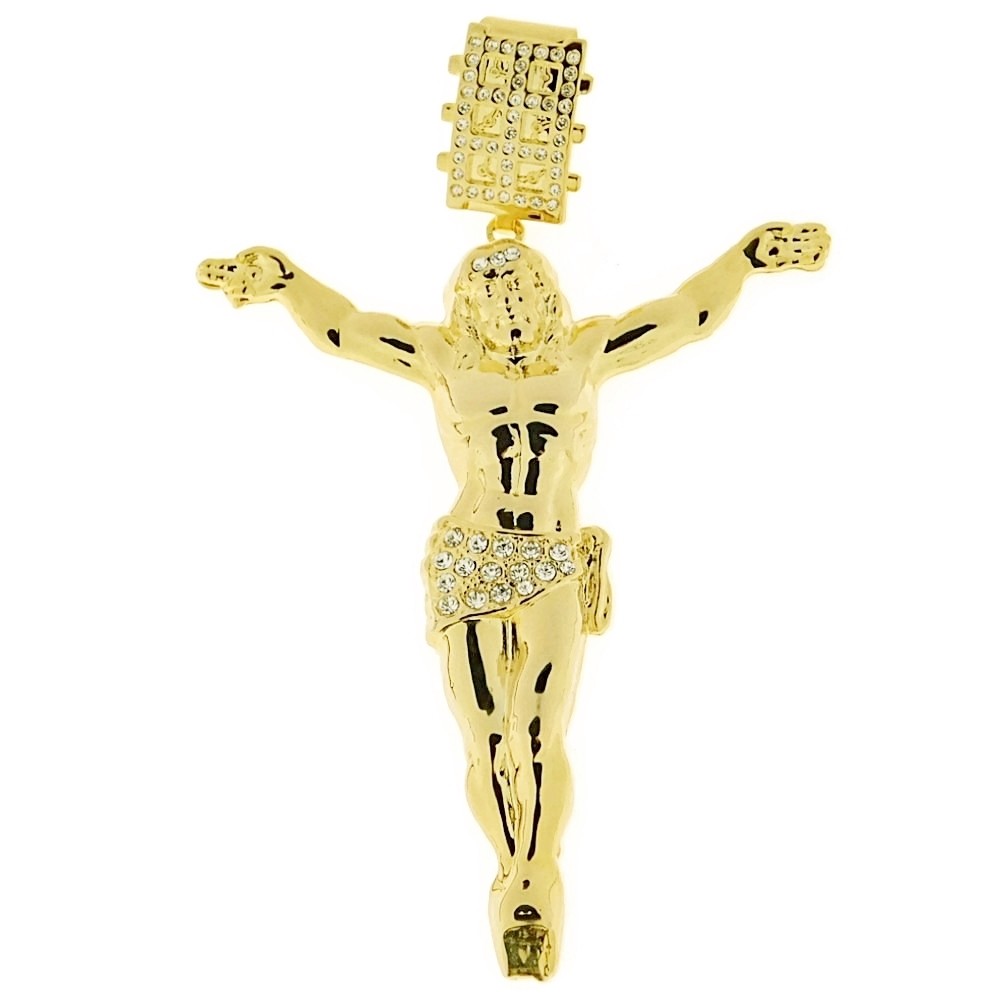 Huge 14k Gold Plated Jesus Body Charm Hip Hop Crucifix Piece Big 4.5″ in Pendant