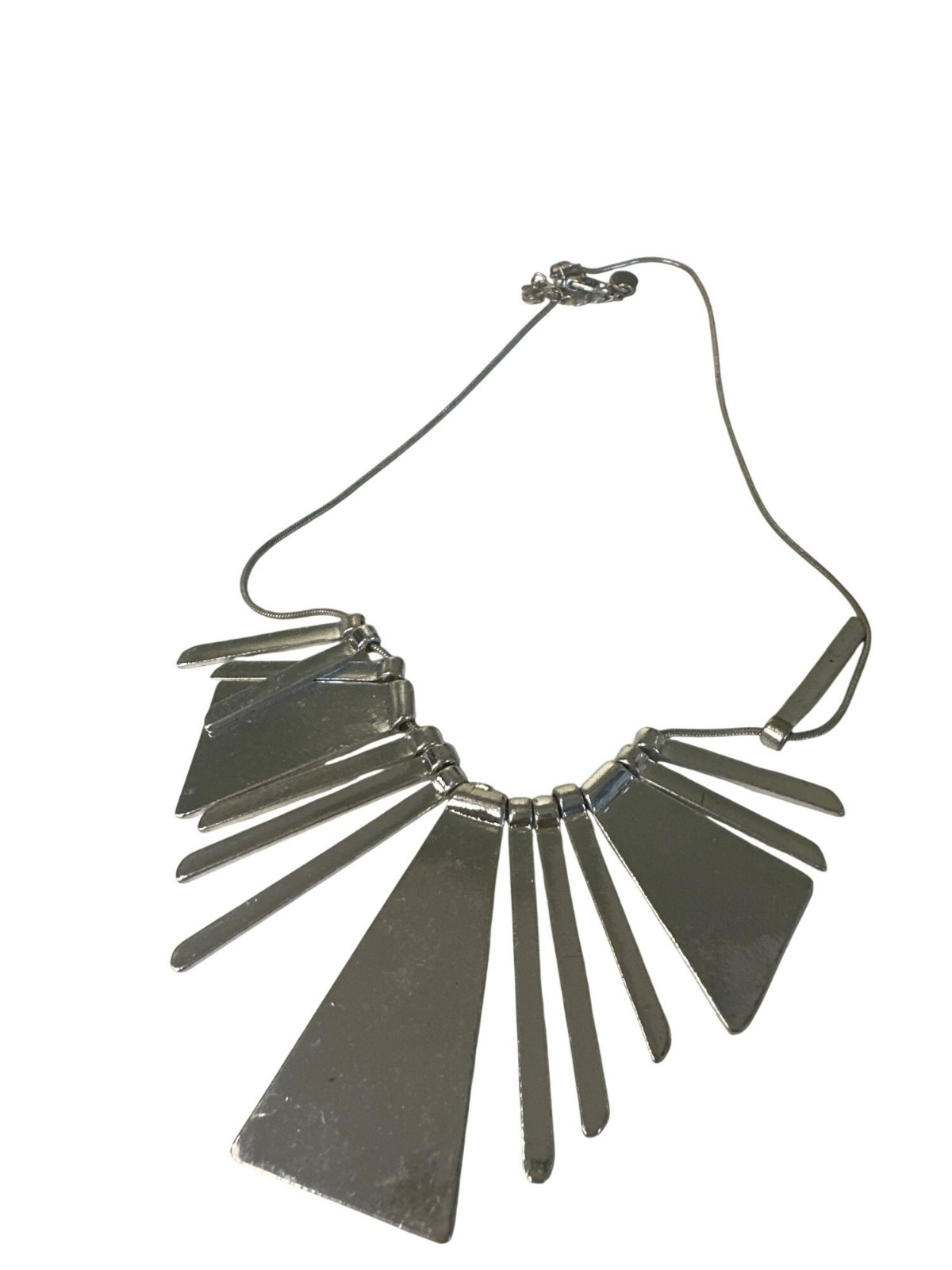 Silver Tone Geometric Statement Necklace Wearable Art Boho 20″ Long Career