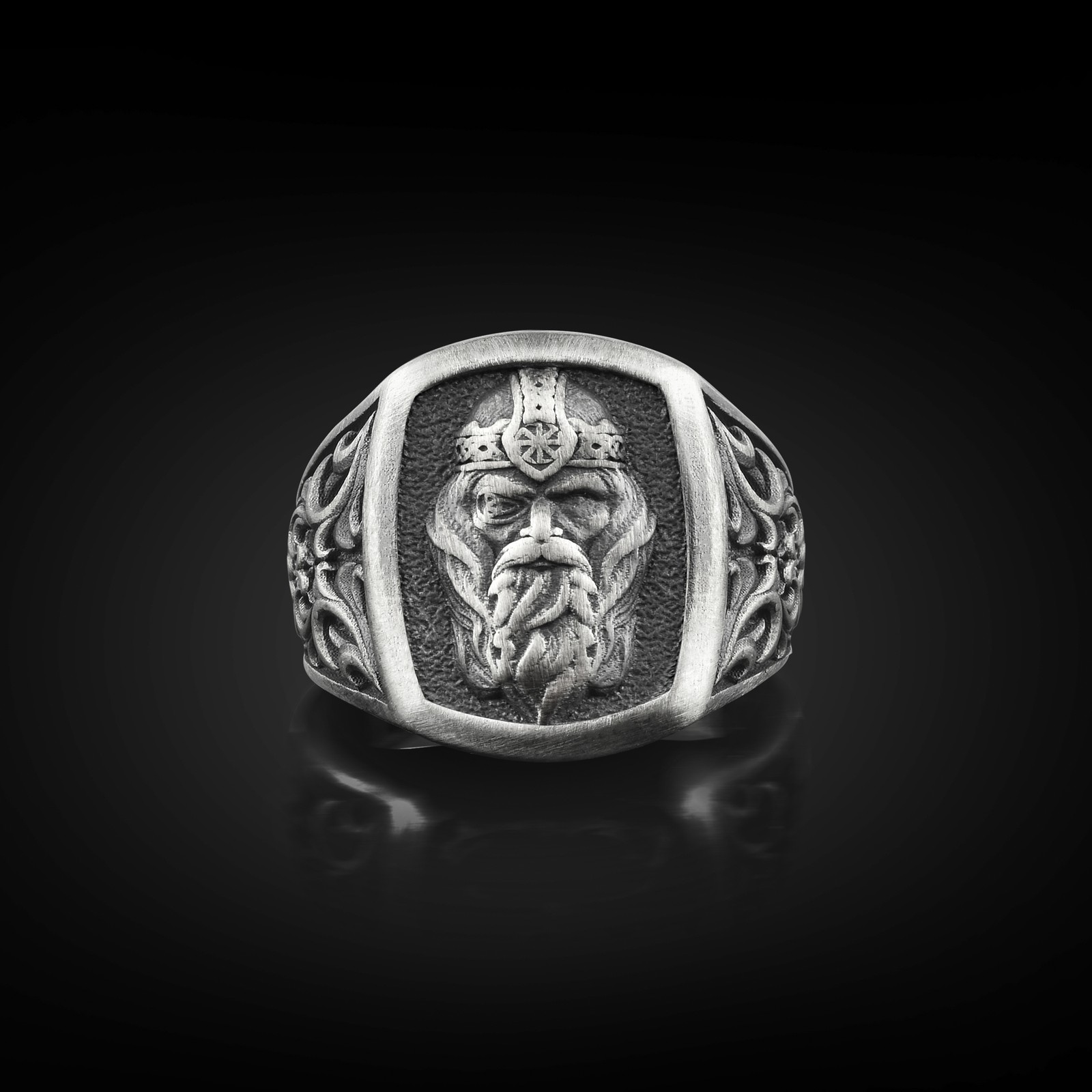 925 Sterling Silver Scandinavian Viking God Odin Odin’s Eye Mens Signet Ring