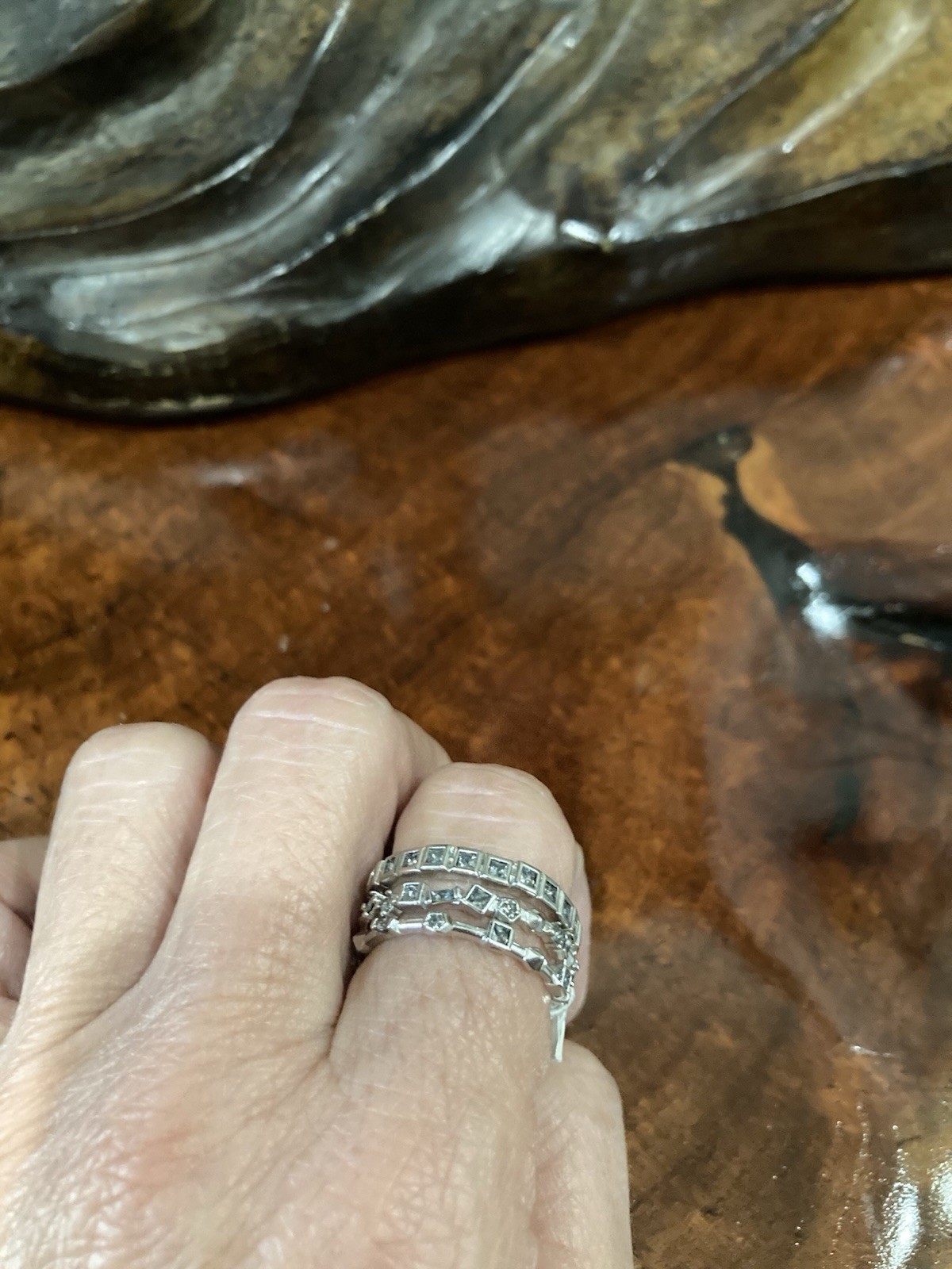 Kendra Scott Karis Crystal Triple Band Silver Stackable Ring Set Size 6 NWT