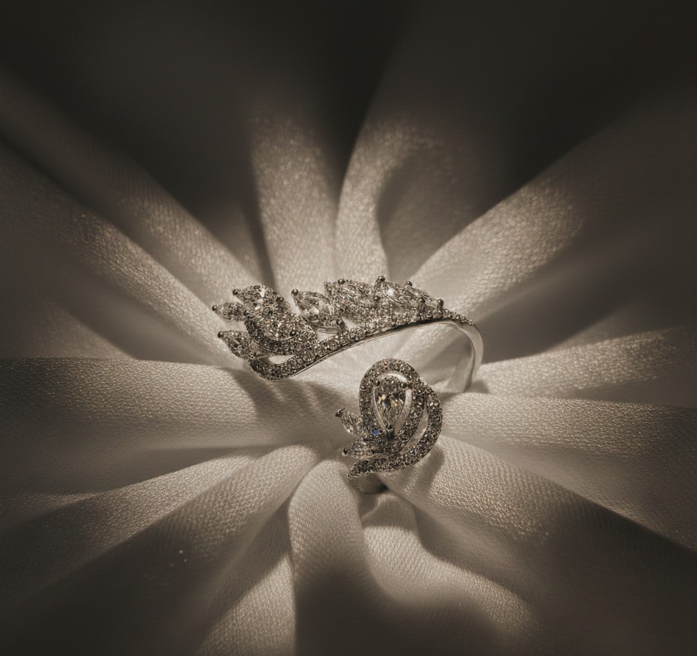 Lovely Bypass Promise Ring 14K White Gold Plated In Round Cut Simulated Diamond