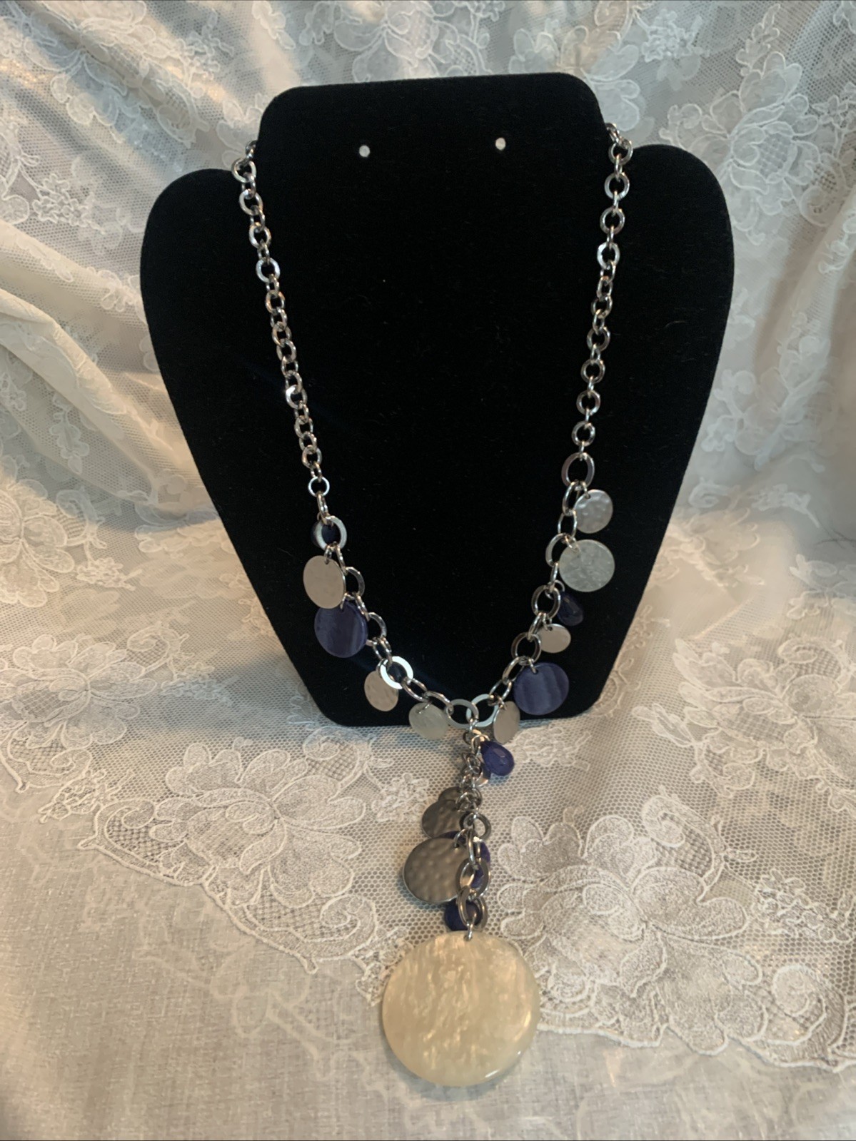 Vintage Chico’s Serena Y Drop Necklace Silver Tone 23” To 27” With 4” Drop