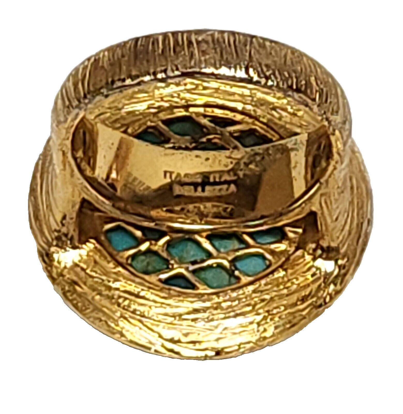 Gorgeous Itaor Bellezza Round Turquoise Textured Gold Plate Ring 8 Italy