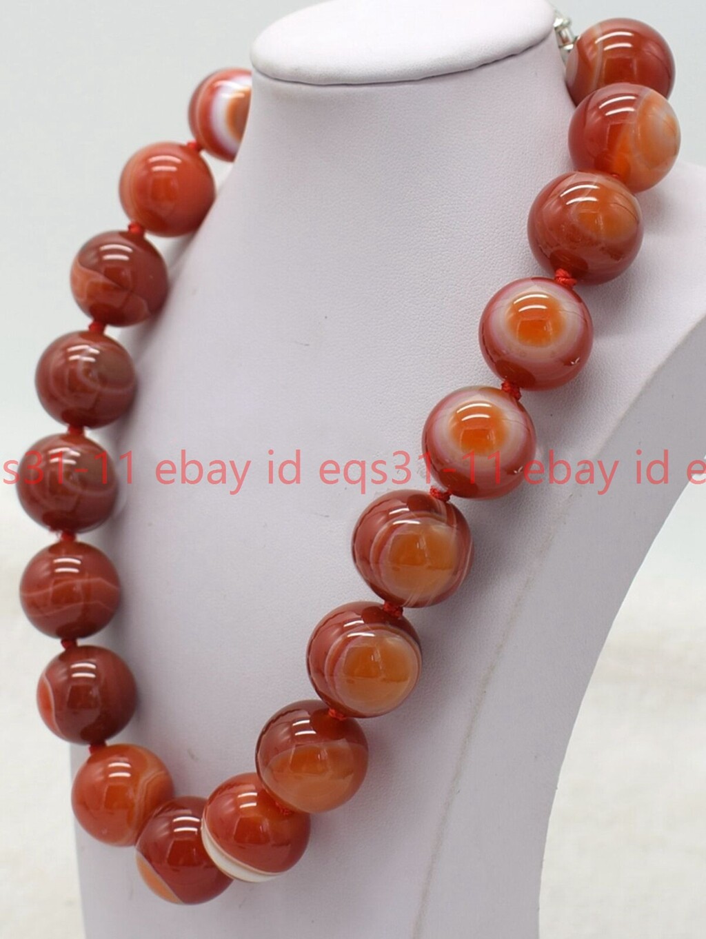 Natural 20mm Red Stripe Agate Round Gemstone Beads Necklace 16-36 Inch