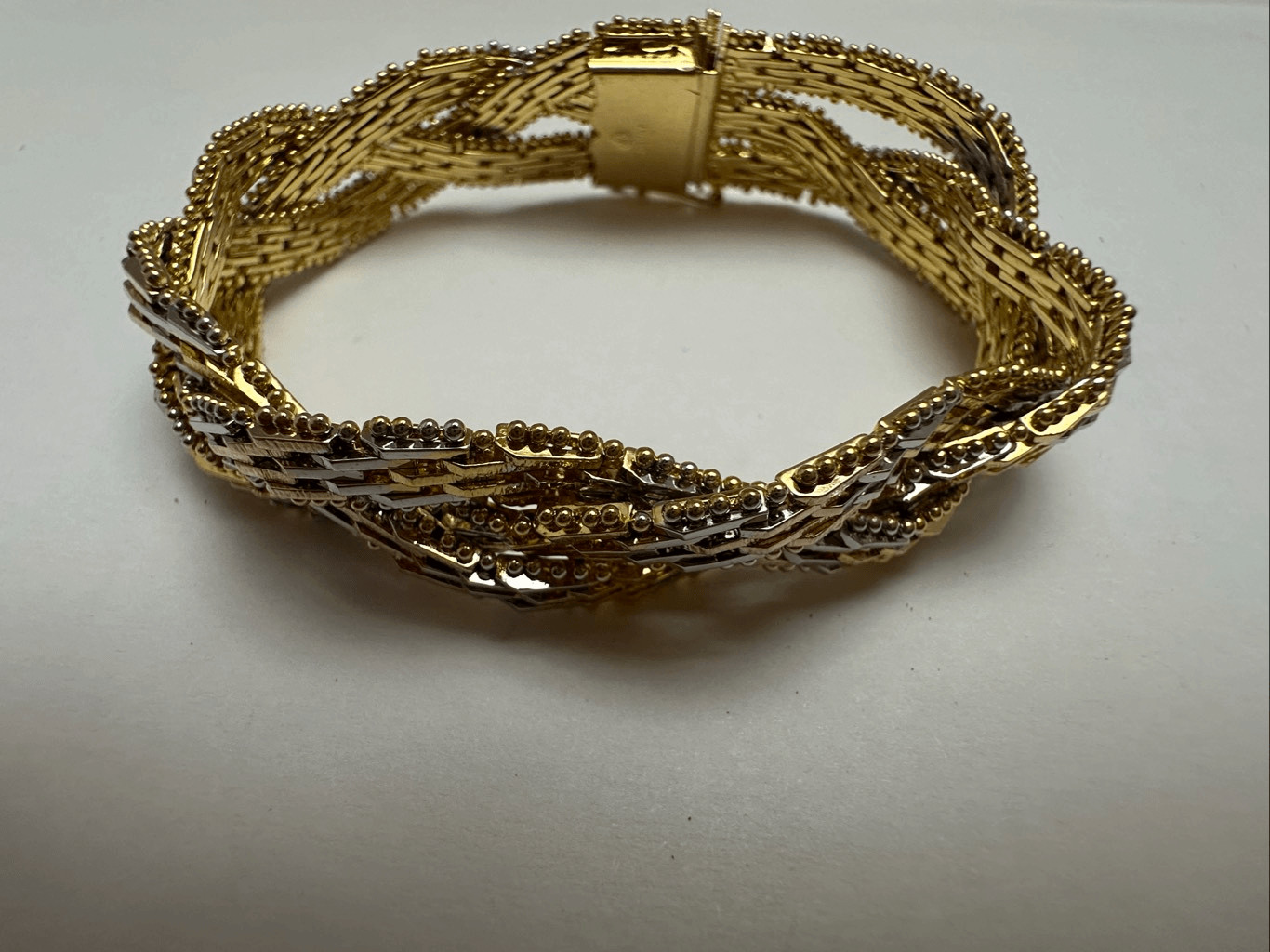 Vintage Italy 925 Sterling Silver Tri-Color Braided Beaded Bracelet 7.5″ 36g