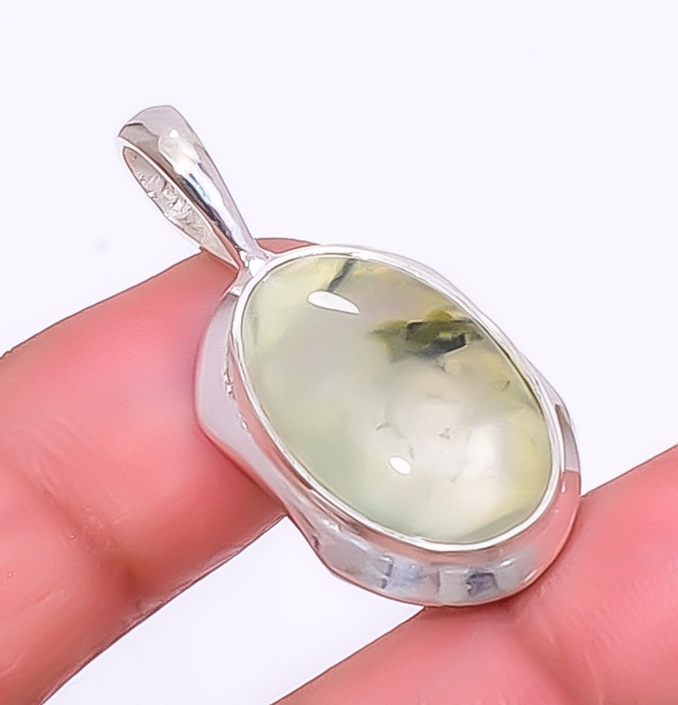 Prehnite Gemstone 925 Silver Plated Handmade Jewelry Pendant 1.40″ T64