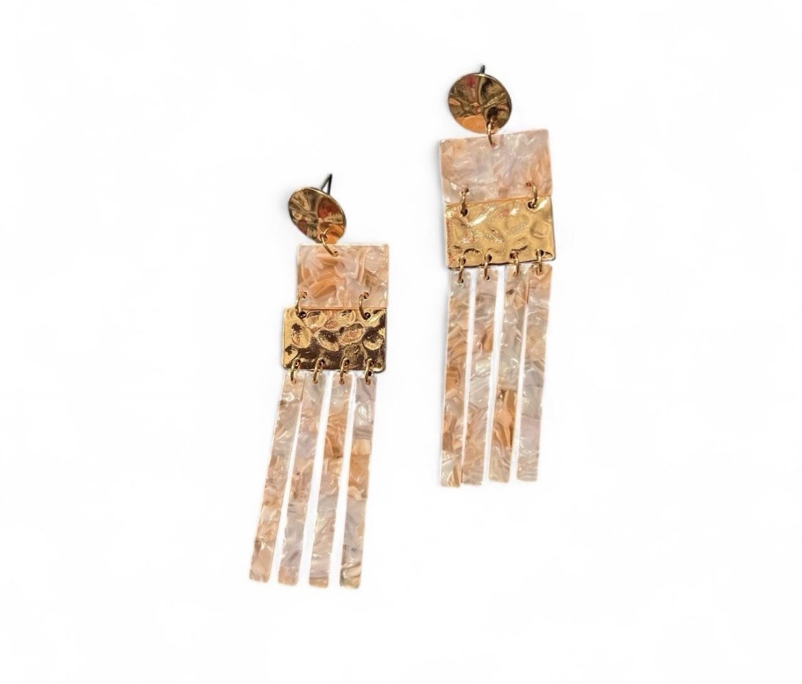 Serena Gold and Coral Dangle Earrings Detail Designed in the USA