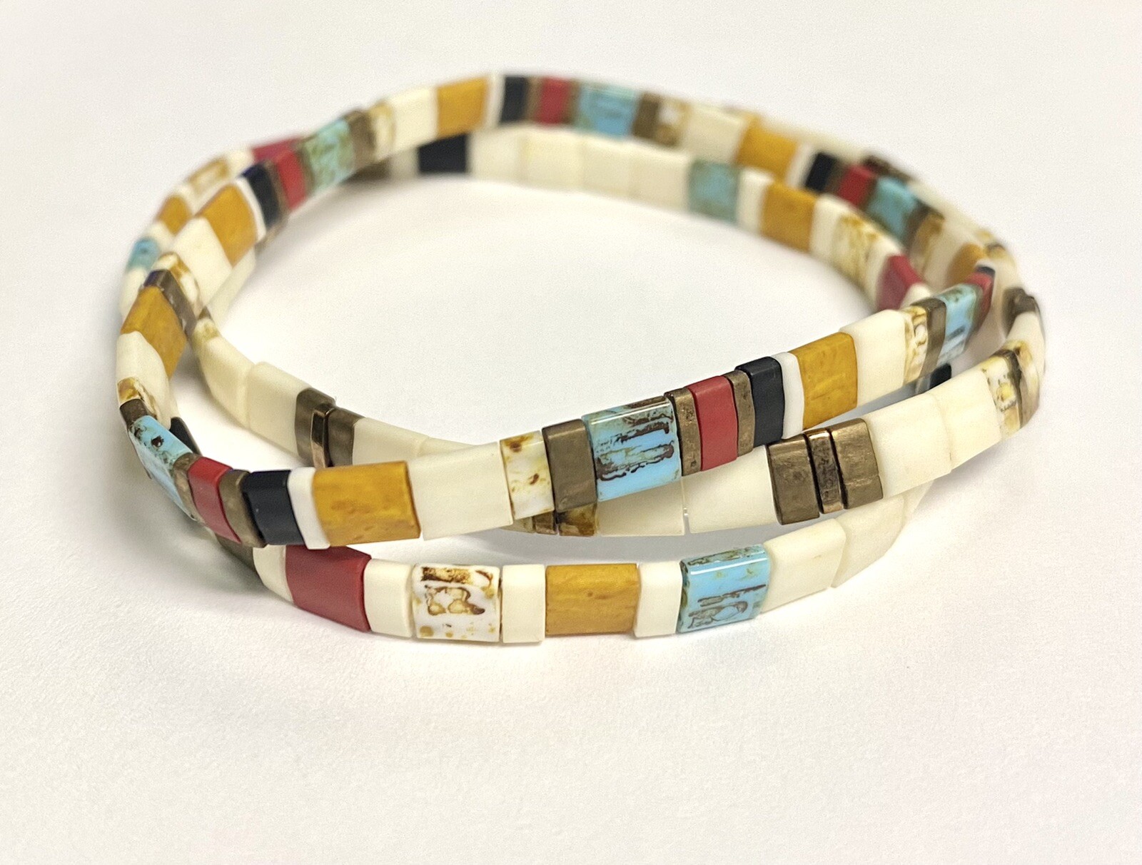 Miyuki Tila Beach bracelet boho Japanese glass tile stackable minimal USA