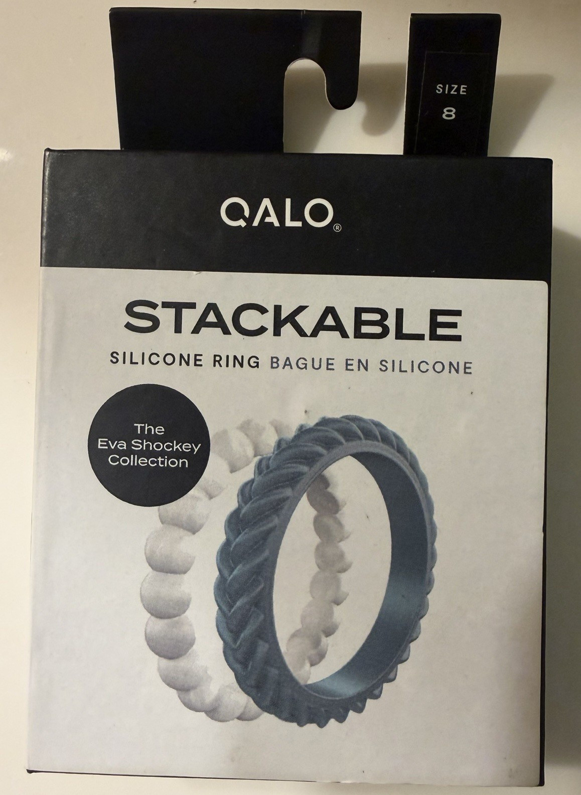 QALO Stackable Silicone Band Ring Set Gray/White Size 8 7.5mm Signed