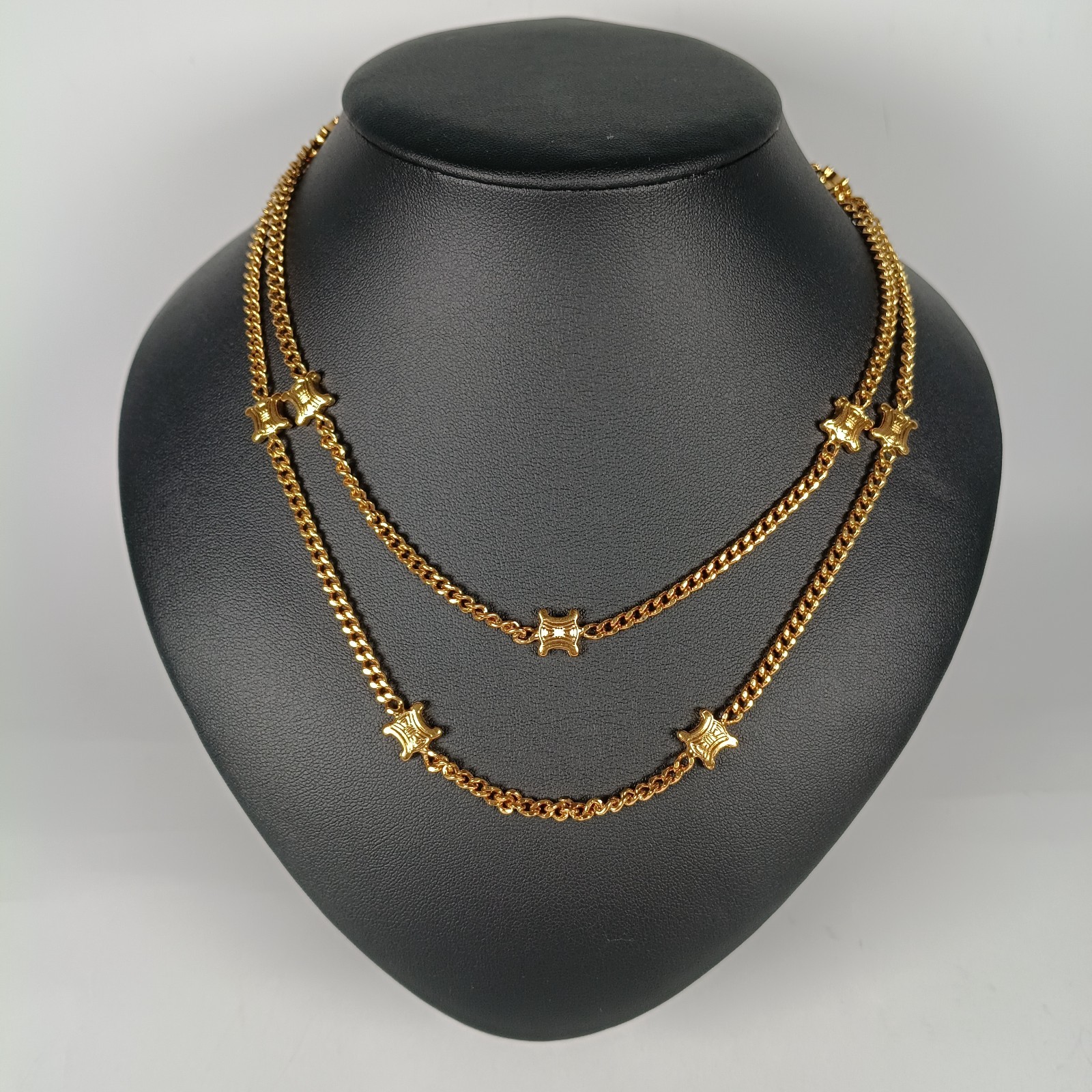 Vintage CELINE Triomphe Gold long Chain Necklace Long 36in Italy Rare Elegant