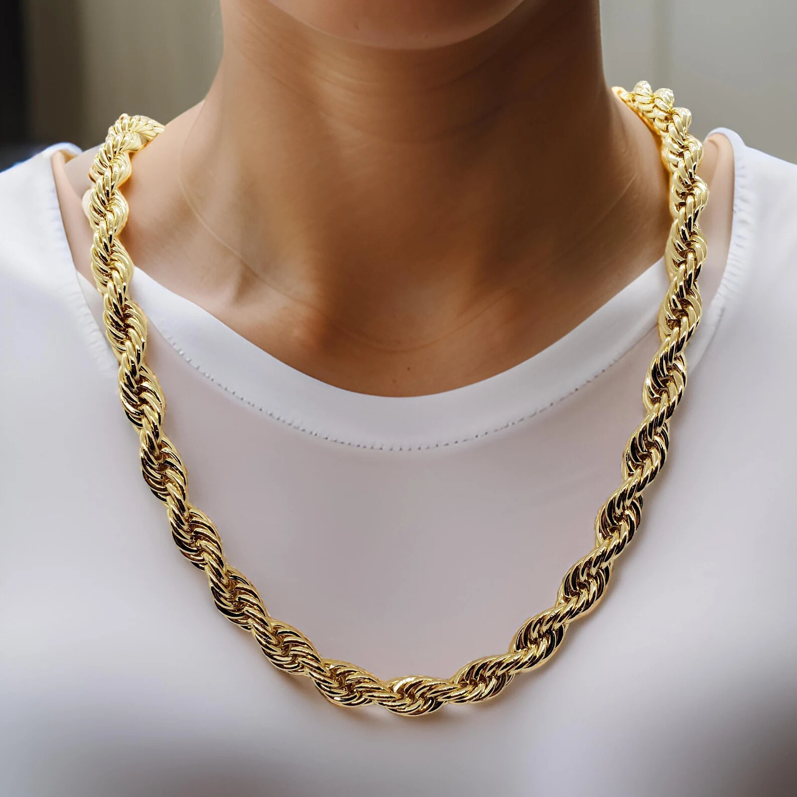 10mm Gold Plated Rope Chain, Heavy Weight, Classic Chain