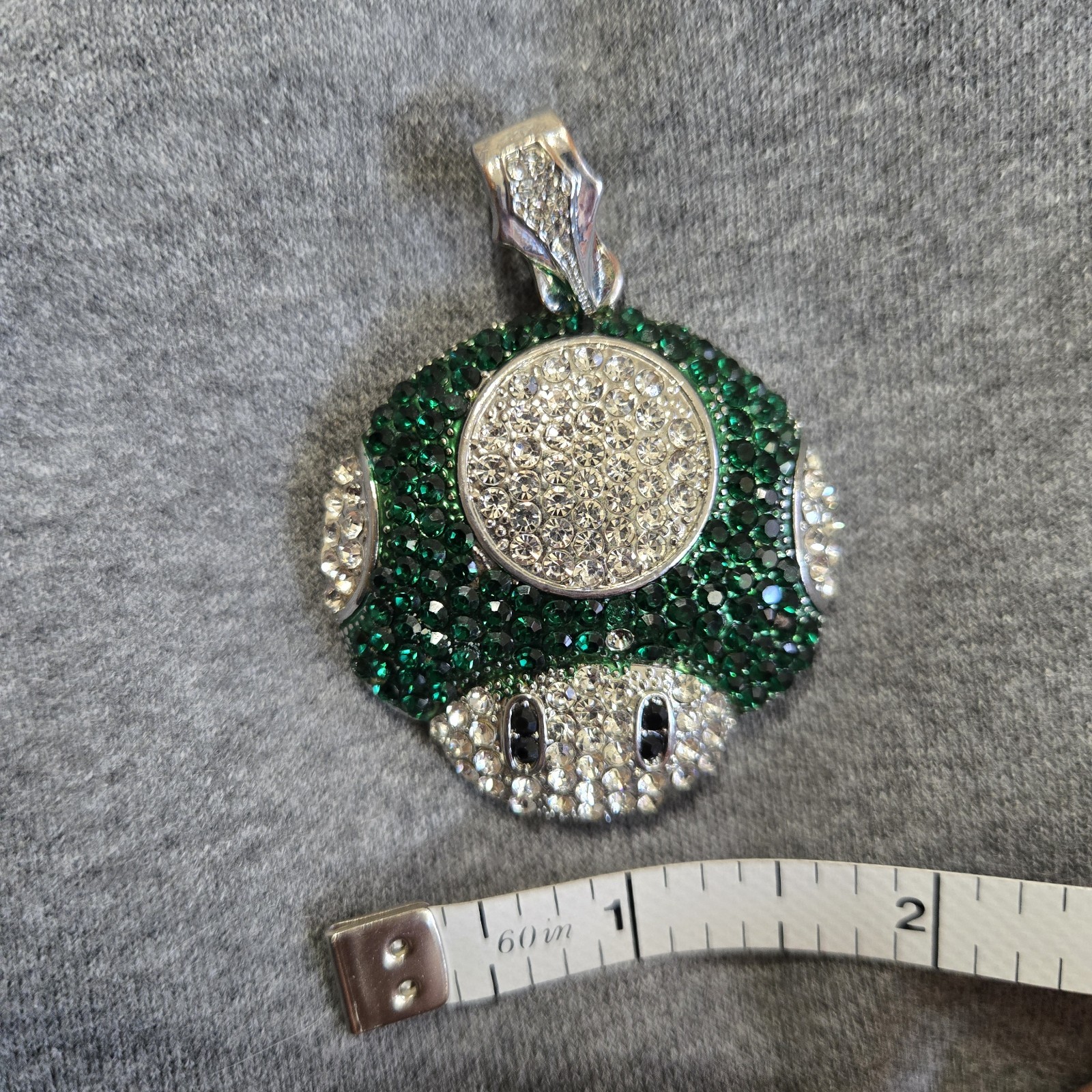 Iced Out Green Mushroom Pendant Mario Luigi Nintendo 1UP Hip Hop Bling No Chain