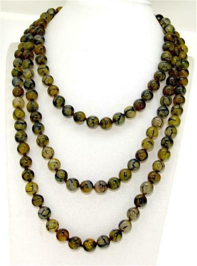 48 Inches Natural Yellow Veins Dragon Agate 8mm Round Beads Gemstone Necklace