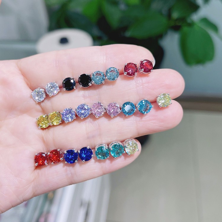 Colorful AAA Cubic Zirconia Stud Earrings Women’s Four-claw Cute Zircon Stud Ear
