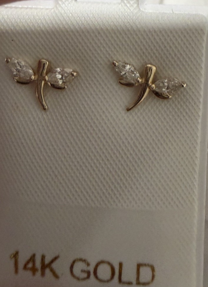 Decadence 14K Yellow Gold Dragonfly Stud Earrings Marquise CZ COA FZK4858Y2W