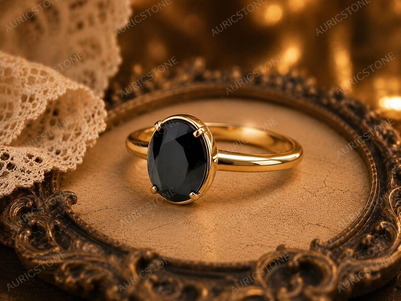 Lab Created Black Hakik Ring, Base Metal: Brass Finish: Gold Plated