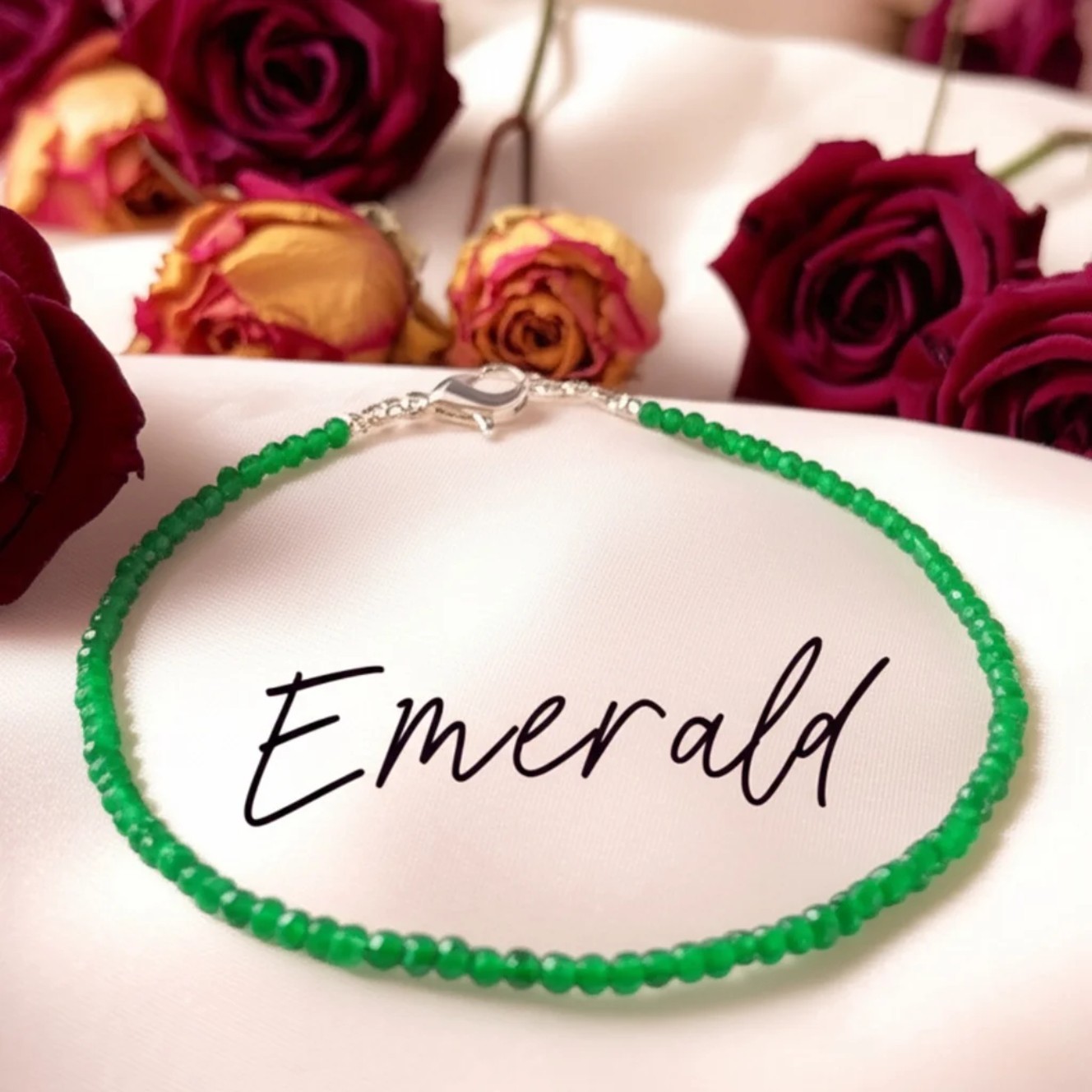 Emerald Anklet 2mm Green Crystal Beads Healing Minimalist Anklet Gift for Women