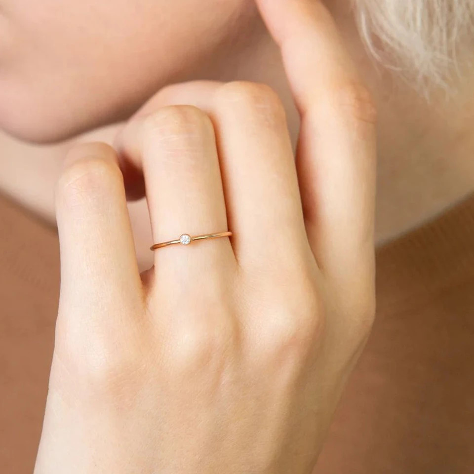 Stainless Steel Ring Gold Plated Birthstone Simple Band Women Size Jewelry