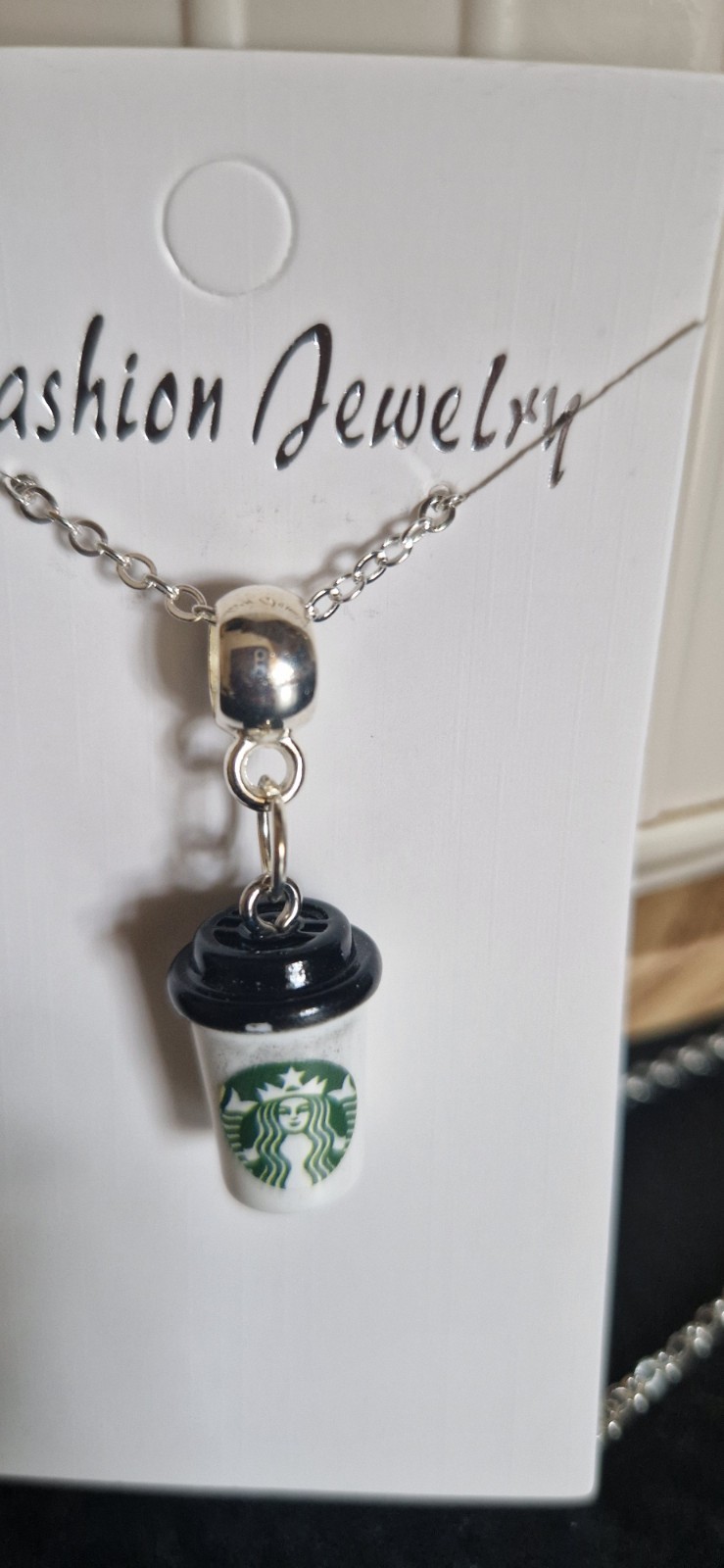 Silver Starbucks Coffee Cup Necklace In Organza Gift Bag